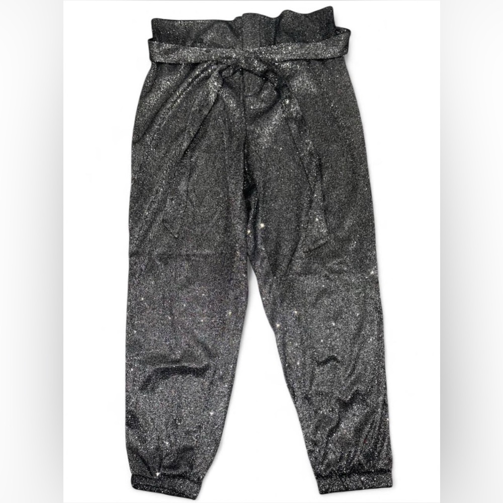 Glittery Black Joggers with Tie Waist